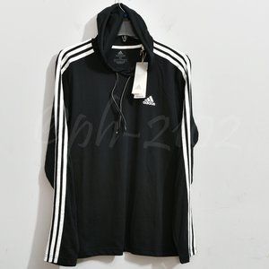 adidas‎ Men’s lightweight, 3  white stripes, Pullover Hoodie BLACK